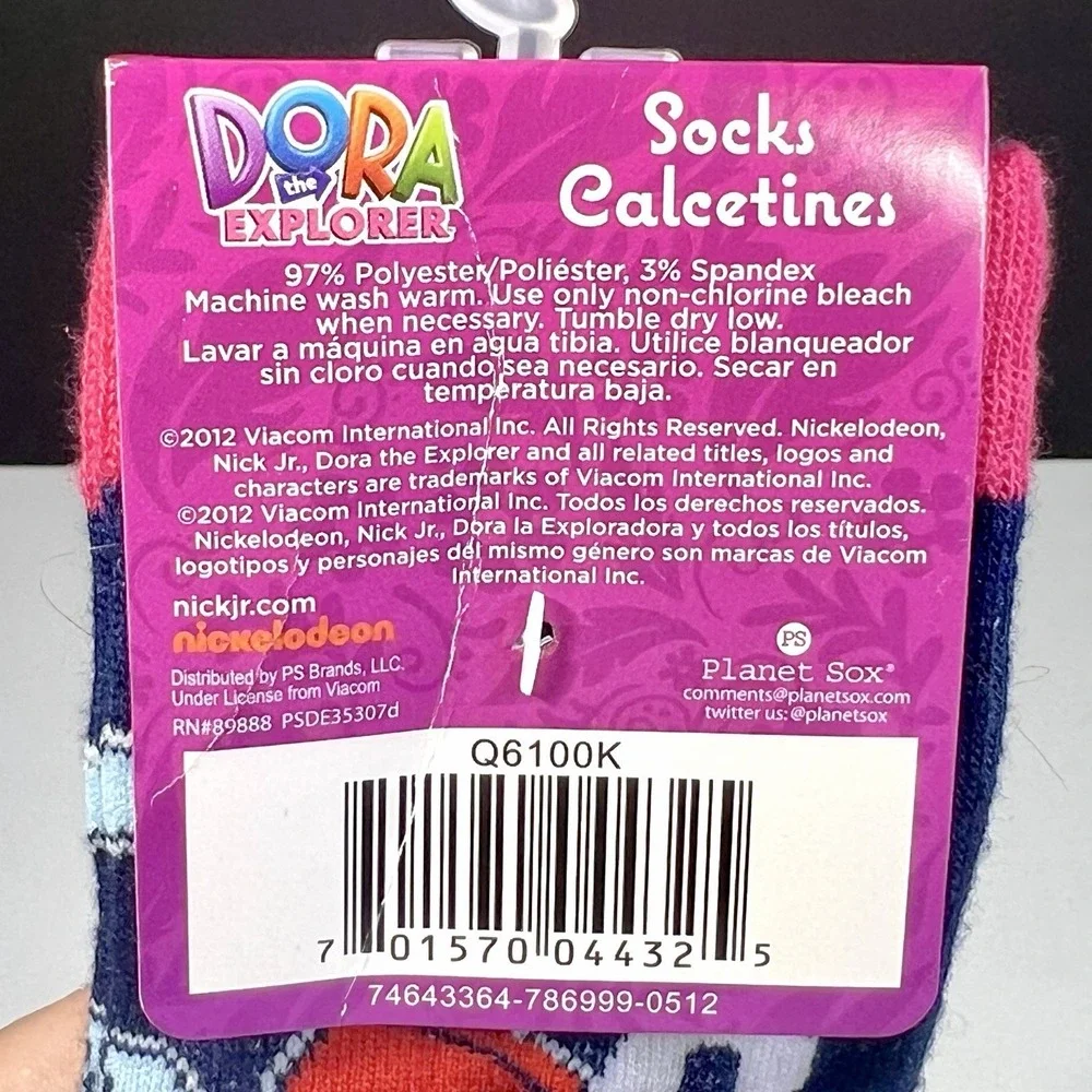 Nickelodeon Dora The Explorer & Boots Calf Socks Girls 6-8 Pink‎ Navy Pair/2 NWT